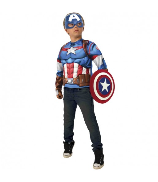 Déguisement Captain America poitrine musclée garçon