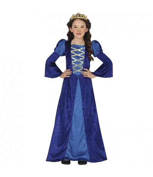 Costume Courtisane médiévale bleue fille