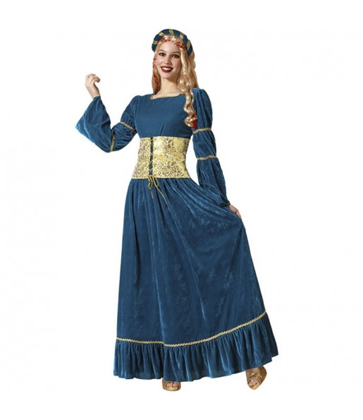 Costume Vierge médiévale bleu femme