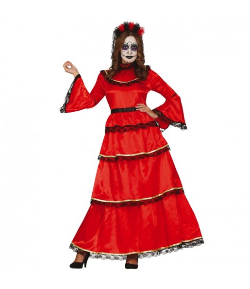 Déguisement Catrina Mexicaine couleur rouge femme