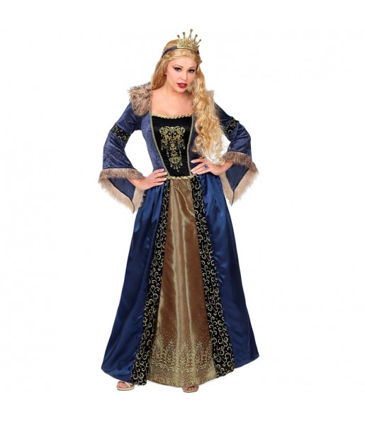 Costume Reine médiévale bleue femme