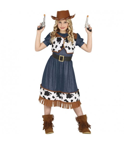Costume Cowgirl avec impression de vache fille