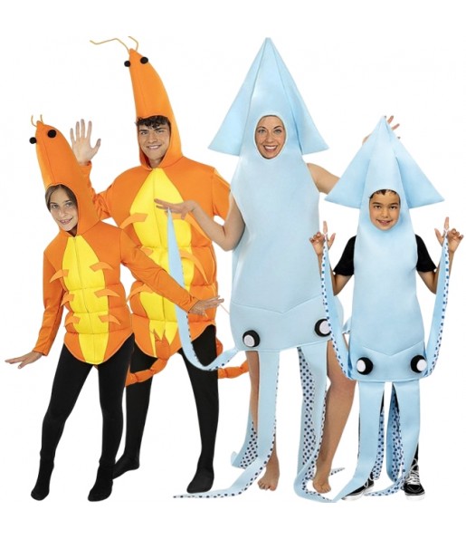Disfraces Gambas y Calamares para grupos y familias