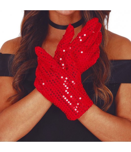 Gants courts à paillettes rouges pour compléter vos costumes