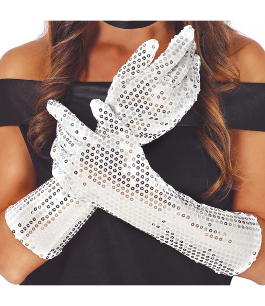 Gants à paillettes argent et longs 