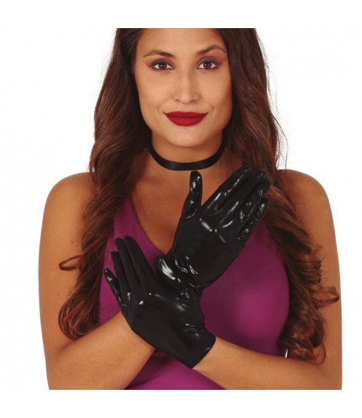 Gants courts noirs métallisés pour compléter vos costumes