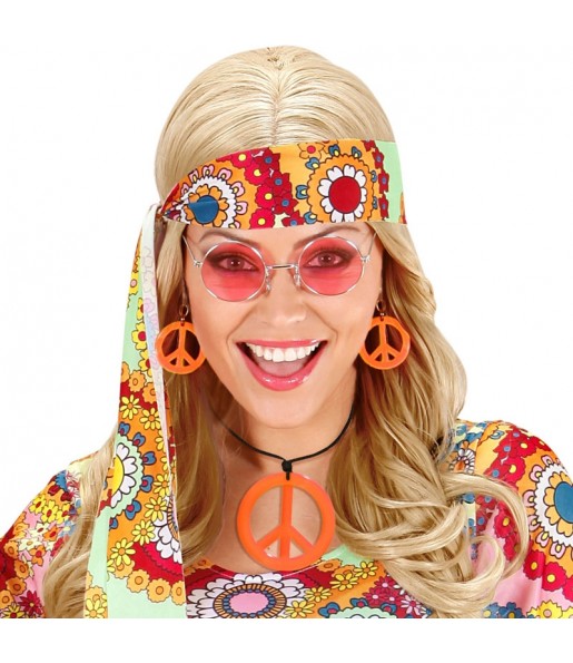Kit d\'accessoires hippie orange fluo pour compléter vos costumes