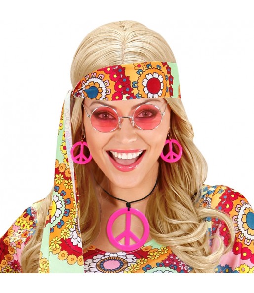 Kit d\'accessoires hippie rose fluo pour compléter vos costumes