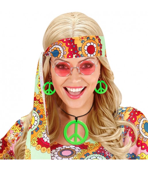 Kit d\'accessoires hippie vert fluo pour compléter vos costumes