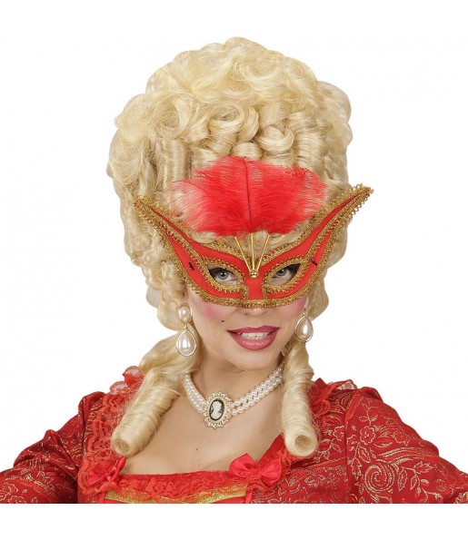 Masque rouge avec garniture de plumes pour compléter vos costumes