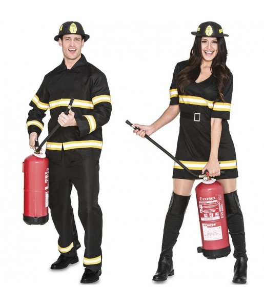 Costumes Pompiers en uniforme noir pour se déguiser à duo