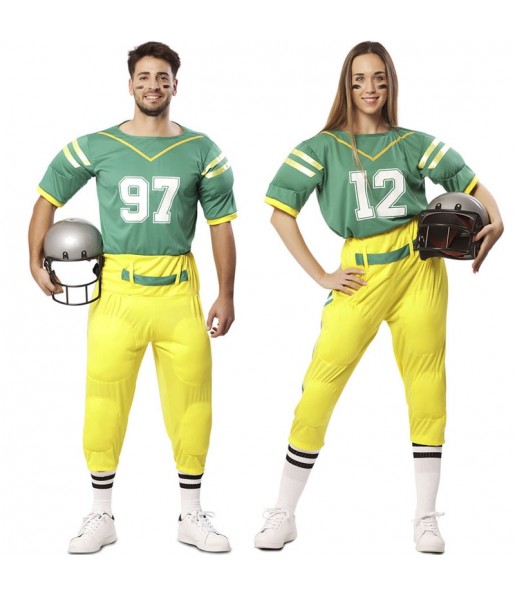 Costumes Joueurs de football américain en uniforme vert pour se déguiser à duo