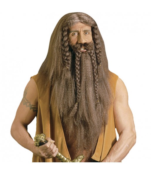 Perruque préhistorique avec barbe et moustache pour compléter vos costumes