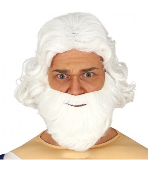 Perruque Zeus avec barbe blanche
