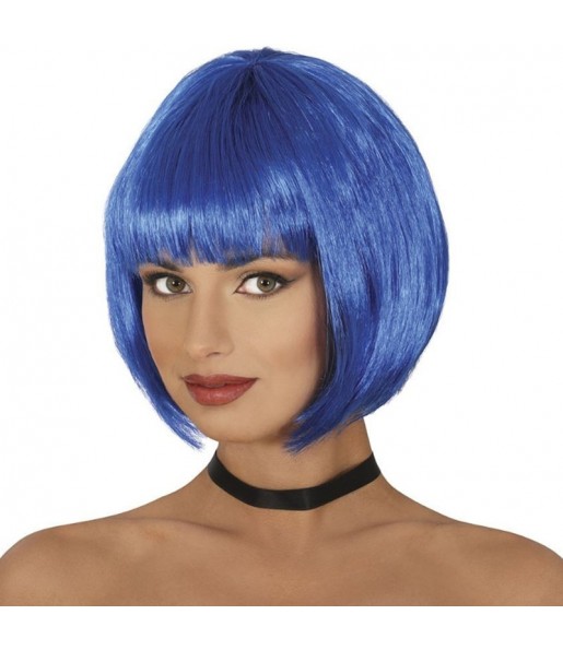 Perruque demi-bob bleu pour compléter vos costumes