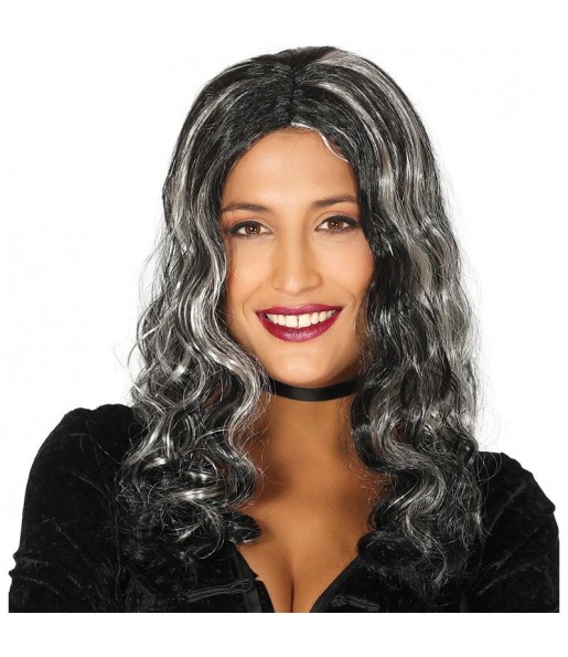 Perruque Chevelure noire avec mèches Halloween