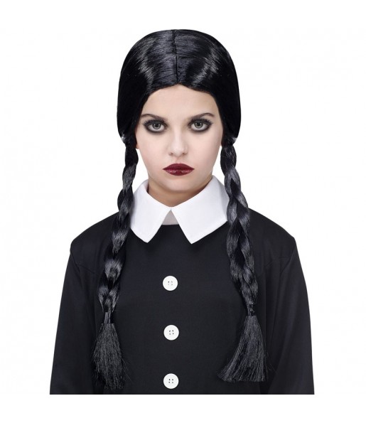 Perruque Wednesday Addams avec tresses pour enfants pour compléter vos costumes térrifiants