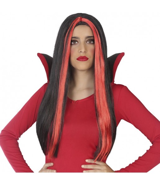 Perruque de vampiresse avec mèches rouges pour compléter vos costumes térrifiants