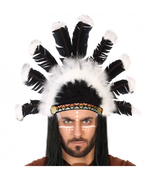Panache indien noir et blanc avec plumes pour compléter vos costumes