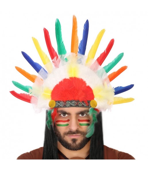 Coiffe indienne à plumes multicolores pour compléter vos costumes