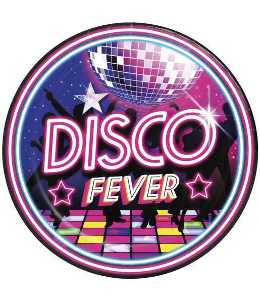 Platos Disco Fever de 23 cm para completar la decoración de tu fiesta temática