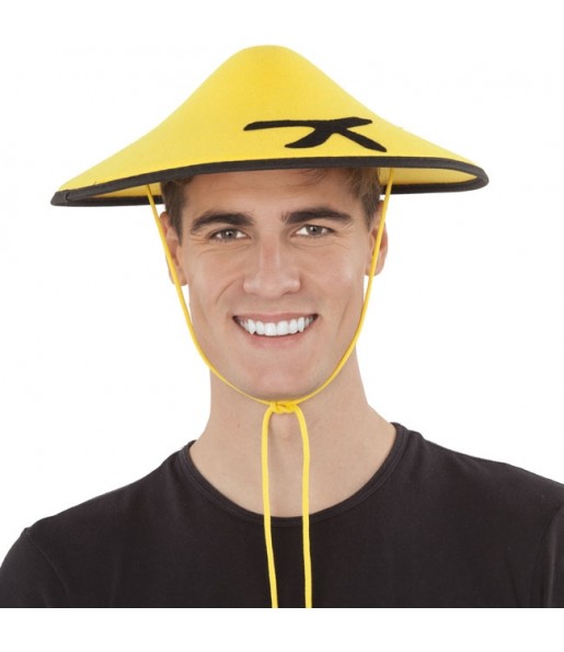 Chapeau chinois jaune pour compléter vos costumes
