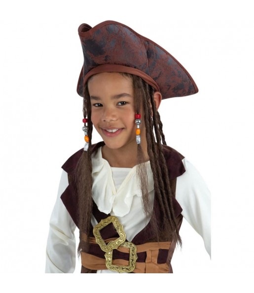 Chapeau de pirate Jack Sparrow avec perruque pour enfants pour compléter vos costumes