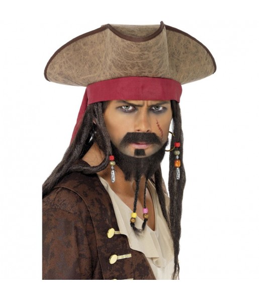 Chapeau avec perruque Pirate Jack Sparrow