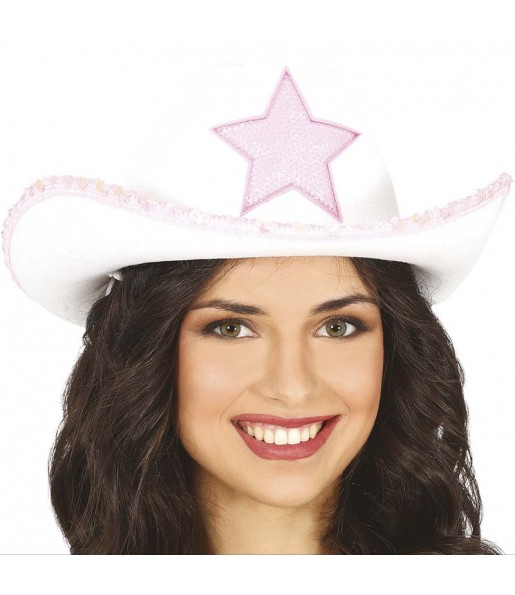 Chapeau de cowgirl blanc avec étoile pour compléter vos costumes