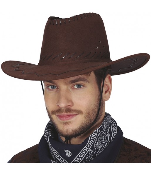 Chapeau de cow-boy effet cuir marron foncé pour compléter vos costumes