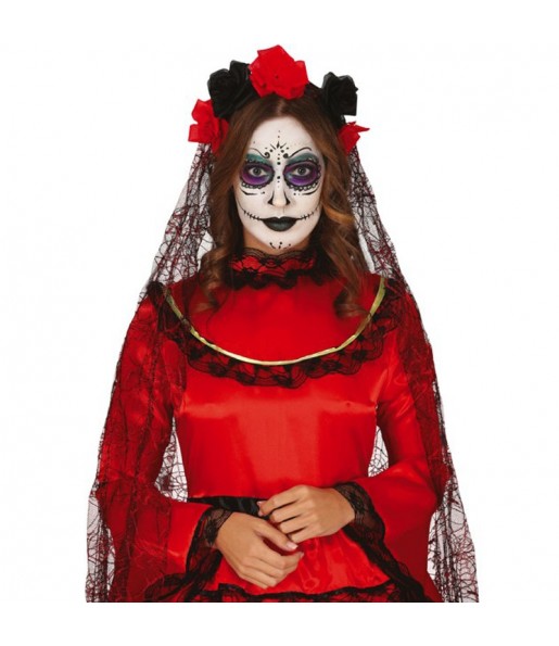 Voile Catrina avec fleurs pour compléter vos costumes térrifiants