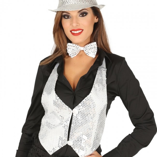 Gilet paillettes argent femme pour deguisement Achat en ligne