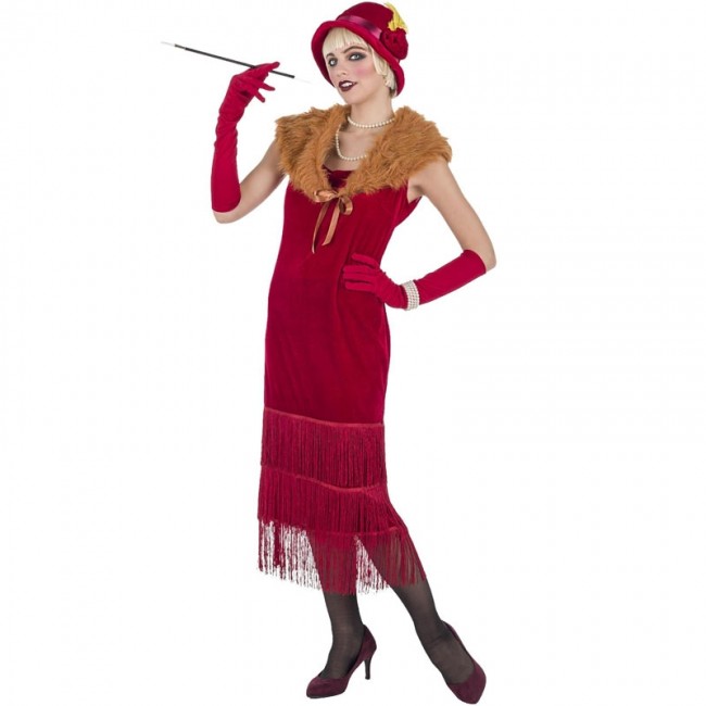 Deguisement Charleston femme, costume annees 20, robe bordeaux