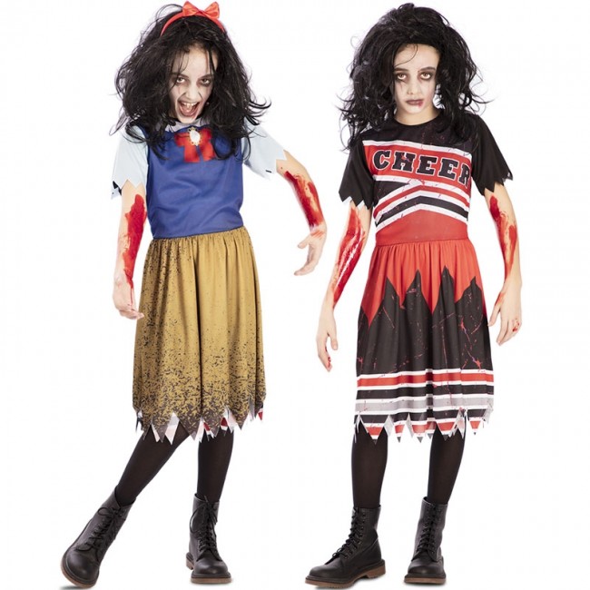 Deguisement Blanche Neige et Zombie Cheerleader reversible pour fille Boutique Halloween