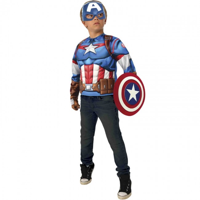 ▷ Déguisement Captain America poitrine musclée pour garçon
