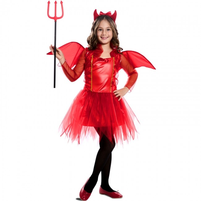 HONMOK Ensemble Déguisement Diable pour Enfant Costume Diable Rouge pour  Fille inclut Robe Tutu Bandeau Cornes Ailes Noeud Queue Déguisement pour  Fête