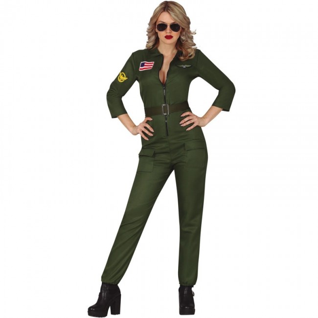 Vert Widmann Generique Déguisement Pilote de Combat Femme Taille S 