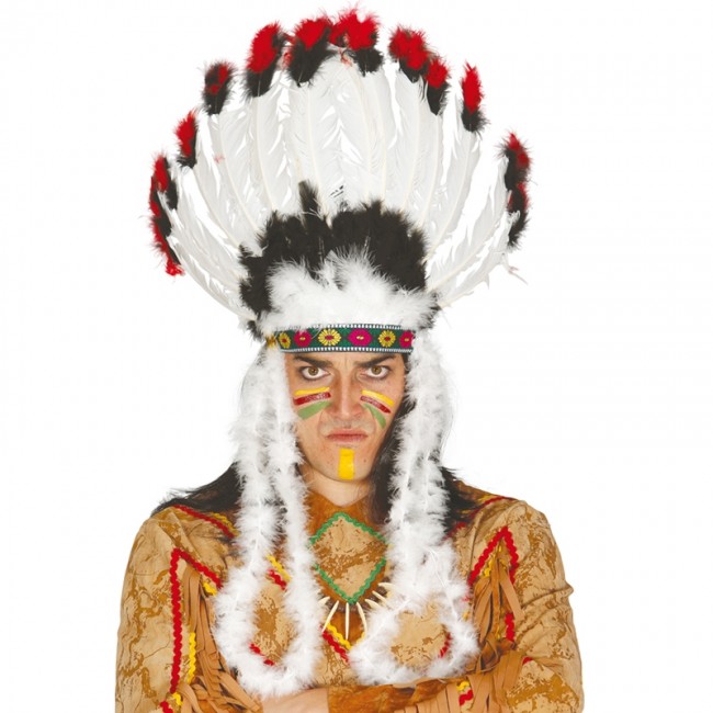 Coiffe de chef indien à plumes multicolores - Déguisement Mania
