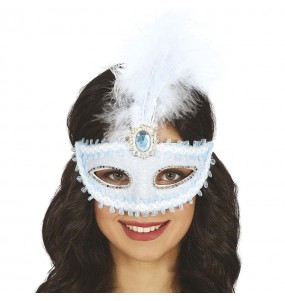 Masque bleu avec plume pour compléter vos costumes