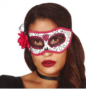 Masque Catrina avec rose pour compléter vos costumes térrifiants