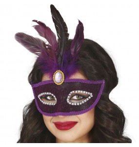Masque violet avec plume pour compléter vos costumes