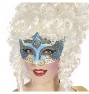 Masque vénitien bleu pailleté pour compléter vos costumes