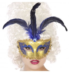 Masque vénitien avec plume bleue pour compléter vos costumes