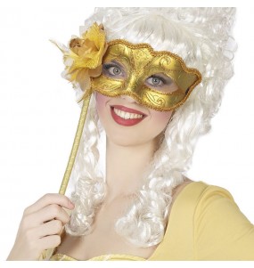 Masque vénitien doré avec support pour compléter vos costumes