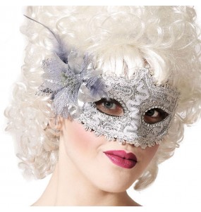 Masque Loup Argenté avec Rose