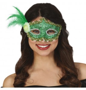 Masque vert avec plume pour compléter vos costumes