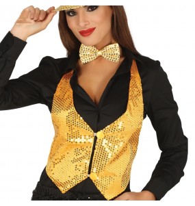 Gilet paillettes doré femme