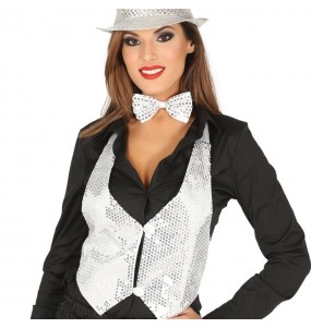 Gilet paillettes argent femme