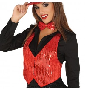 Gilet paillettes rouge femme