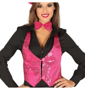 Gilet paillettes fuchsia femme